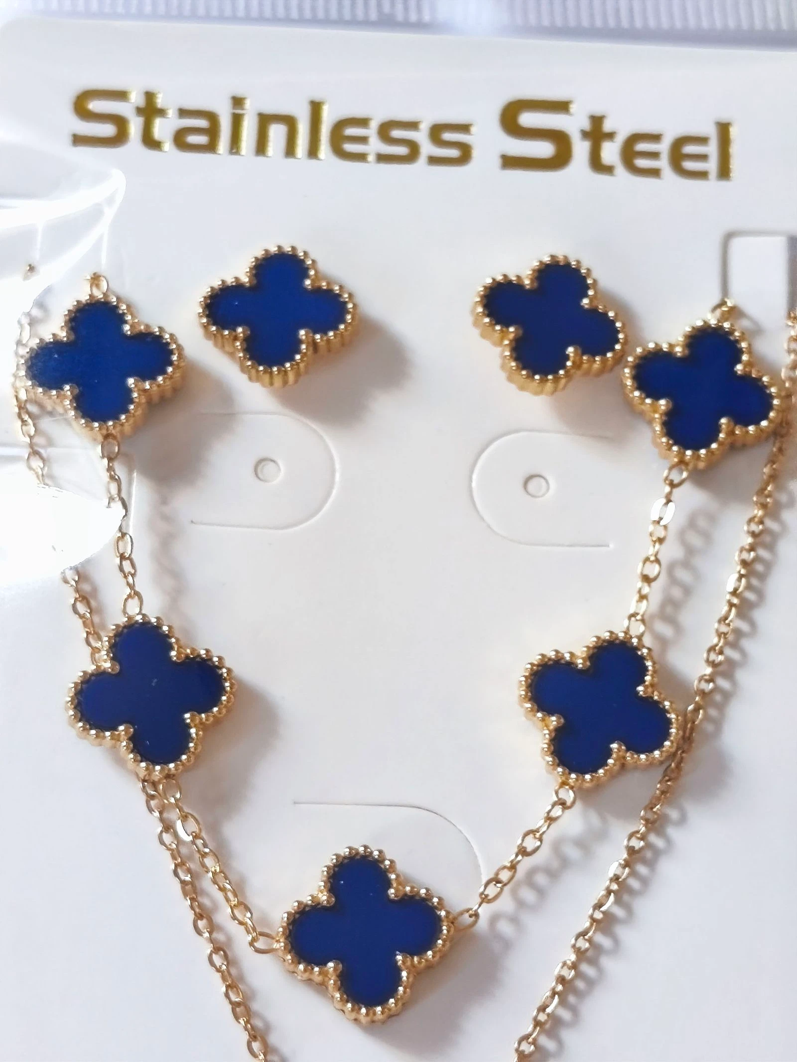 Set van trebol blauw met halsketting, armband en oorbellen met stalen ketting – photo 2